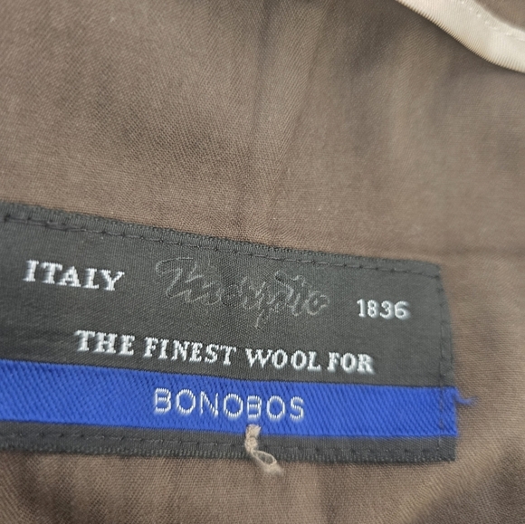 Bonobos  Italian Wool Dress Pants 34x33 Men Brown Gray Striped Pleated Career - Picture 11 of 12